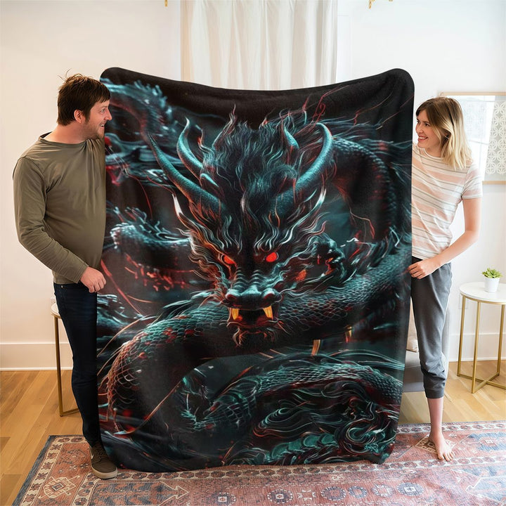 Oversized Dragon Print Plush Blanket