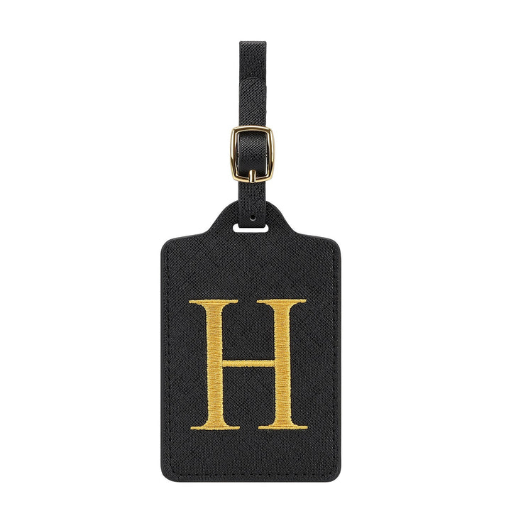 embroidered initial monogram leather luggage tag with adjustable buckle strap Stornfield
