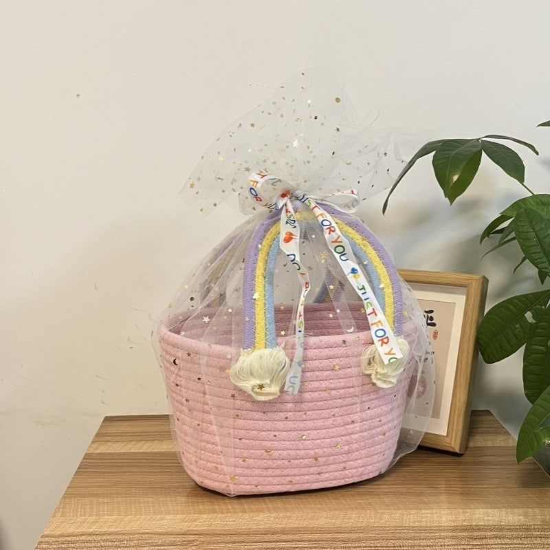 Women's handmade basket bag with color-coordinated handle accents Stornfield