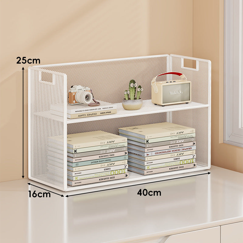 Perforated Metal Two-Tier Desktop Organizer Shelf with Integrated Carry Handles