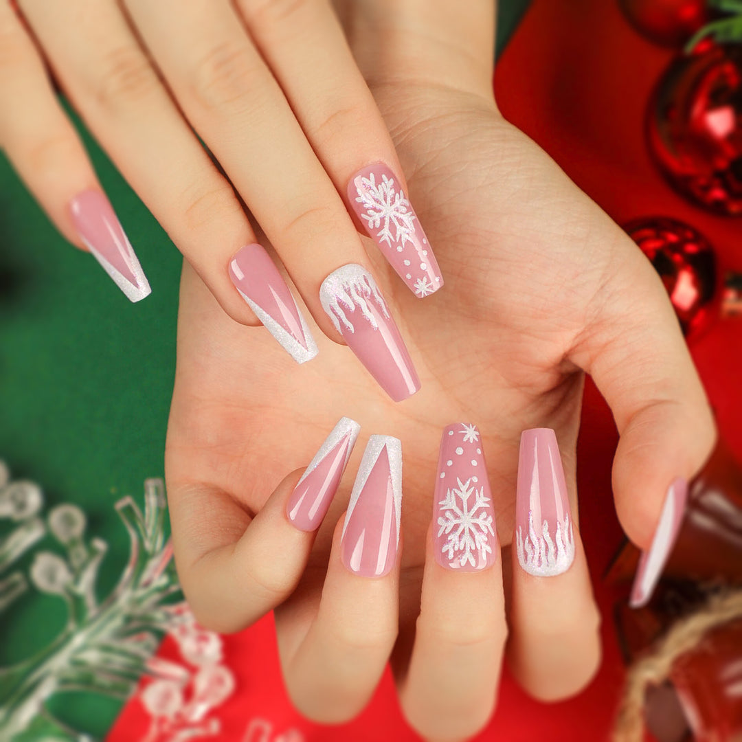 Artful Stiletto Nails with Snowflake Design Stornfield