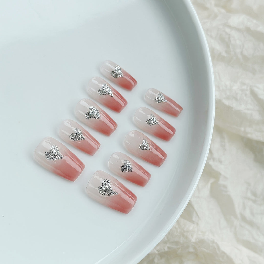 Heart-Embellished Press-On Nails