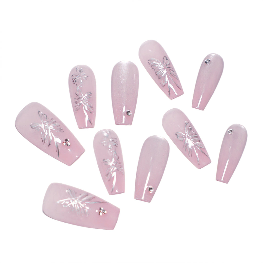 Artistic press-on nails with butterfly design Stornfield