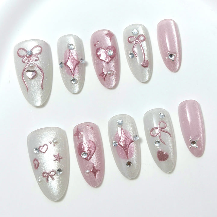 Elegant Press-On Nail Art Set with Gem Accents