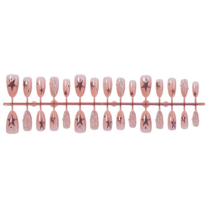 Artistic Press-On Nail Set with Star and Pearl Accents Stornfield