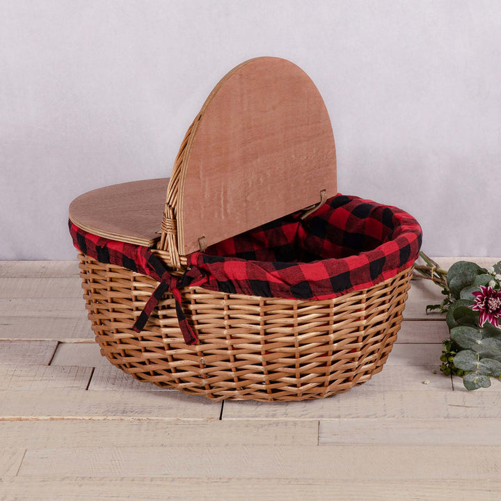 Women’s picnic basket with practical wooden lid and striped lining Stornfield