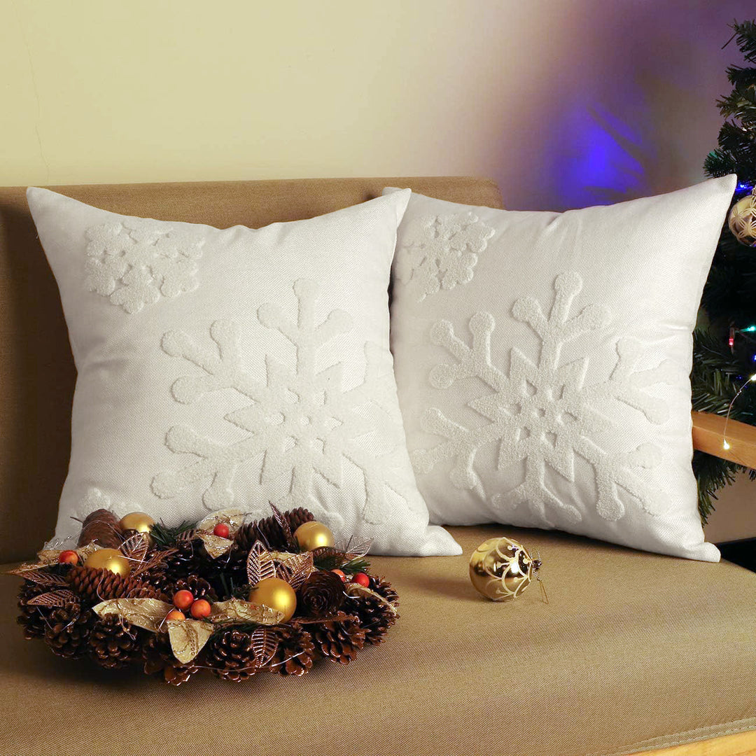 Textured Chenille Snowflake Appliqué Square Throw Pillow Cover