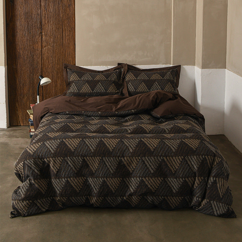 Geometric Reversible Cotton-Blend Duvet Cover Set with Pillow Shams