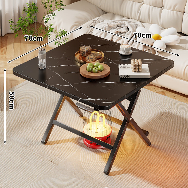 Foldable Square Coffee and Side Table with Marble-Effect Top and Collapsible X-Leg Frame