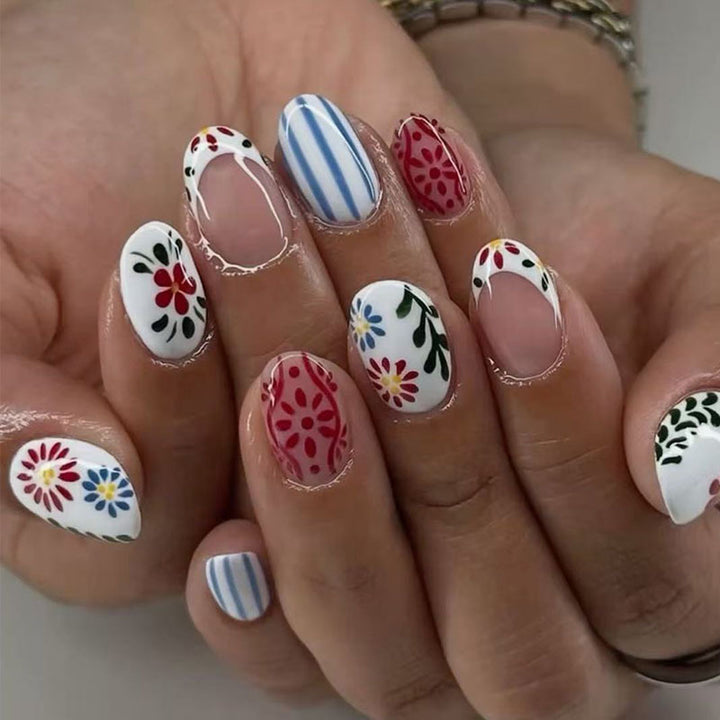 Art nail set with floral and graphic patterns Stornfield