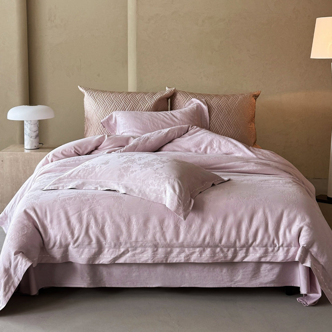 Luxe Textured Cotton-Linen Duvet Cover Set with Contrast Zigzag Trim and Quilted Euro Shams