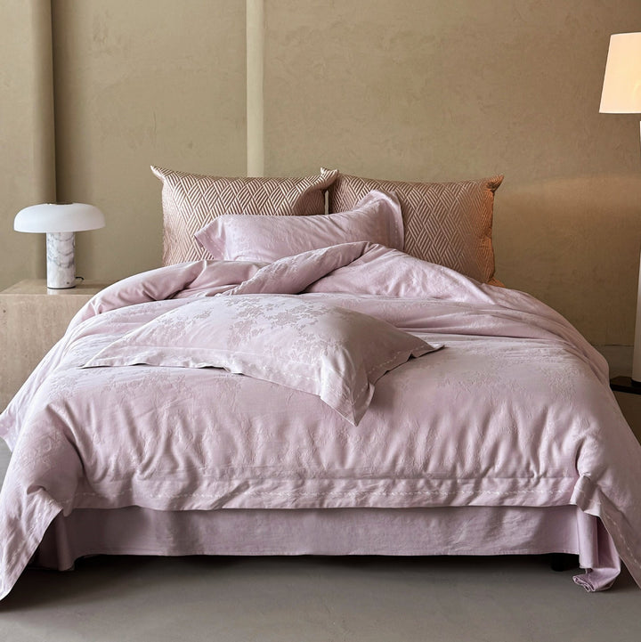 Luxe Textured Cotton-Linen Duvet Cover Set with Contrast Zigzag Trim and Quilted Euro Shams