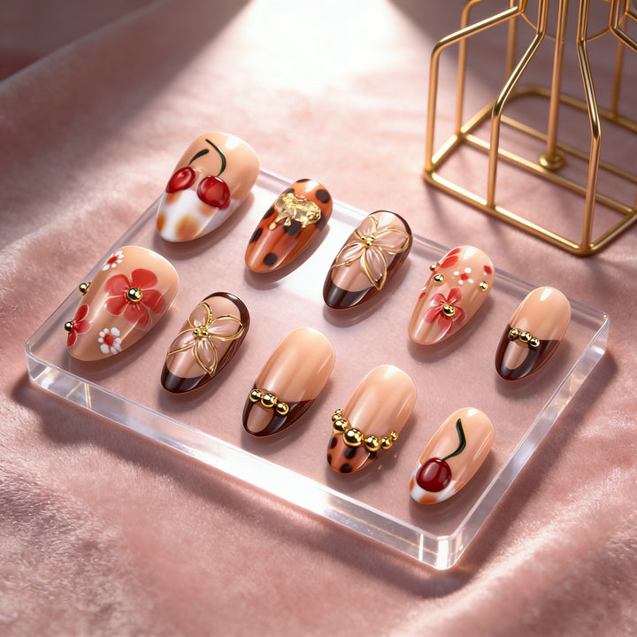 Floral & Gem-Embellished Press-On Nail Art Stornfield