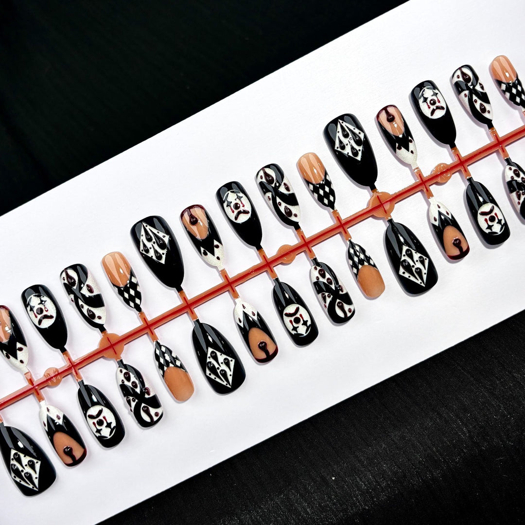 Artistic Press-On Nail Art Set with Theatrical Designs