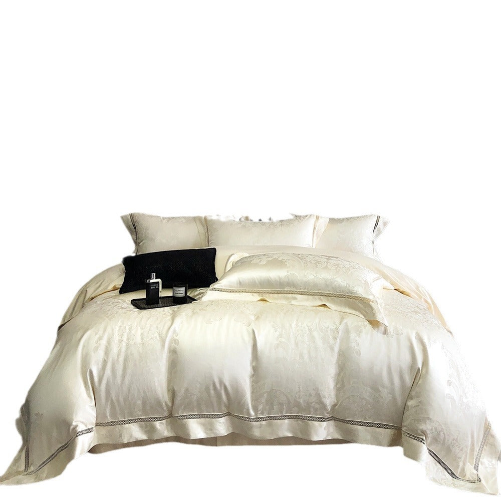 Silk-Feel Jacquard Duvet Cover Bedding Set with Decorative Embroidered Border