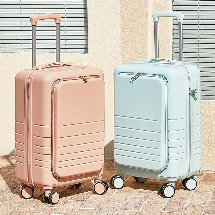 carry-on hardshell front-pocket spinner suitcase with quick-access compartment telescopic handle and smooth full-rotation wheels Stornfield
