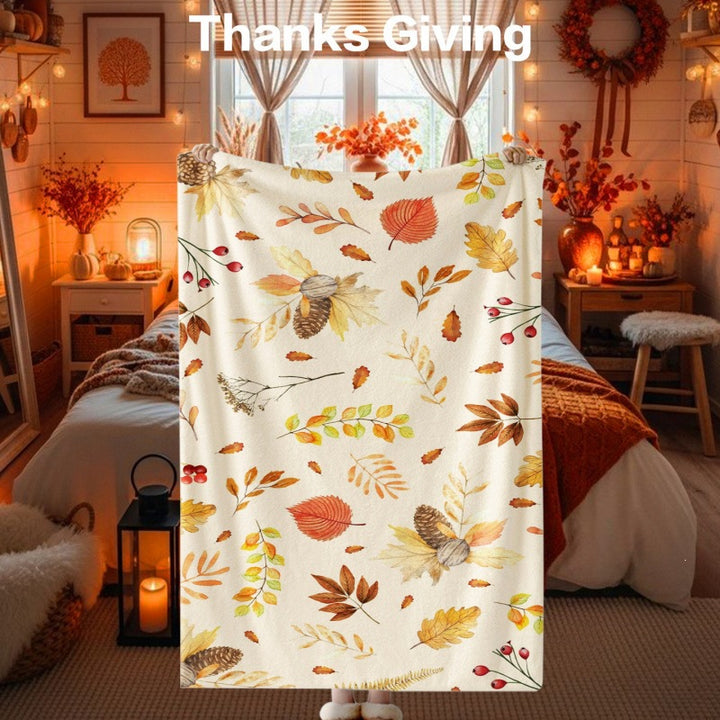Thanksgiving-Themed Cozy Fleece Blanket