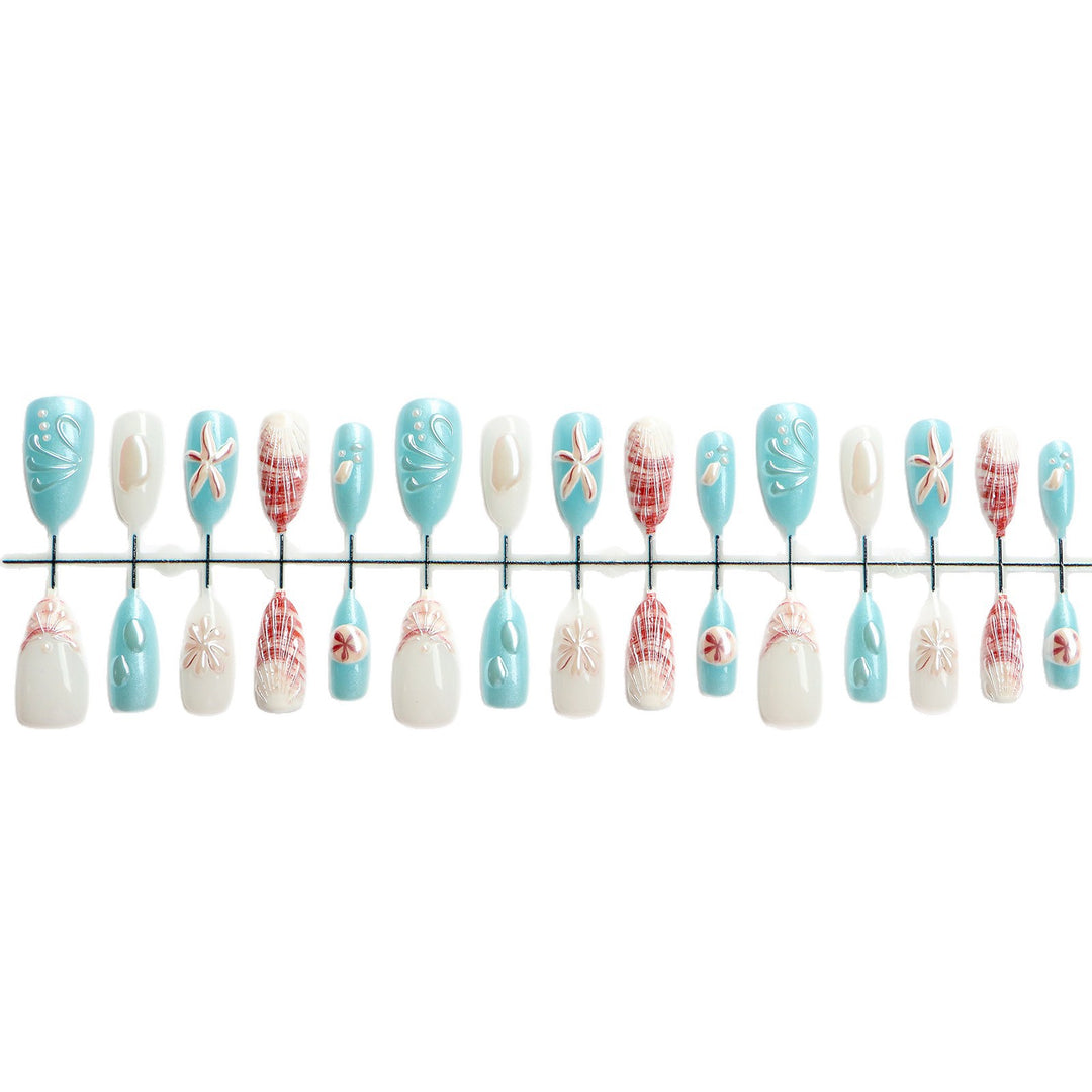 Coastal-Themed Press-On Nail Art Set Stornfield