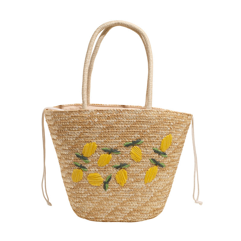 Embroidered Straw Beach Tote