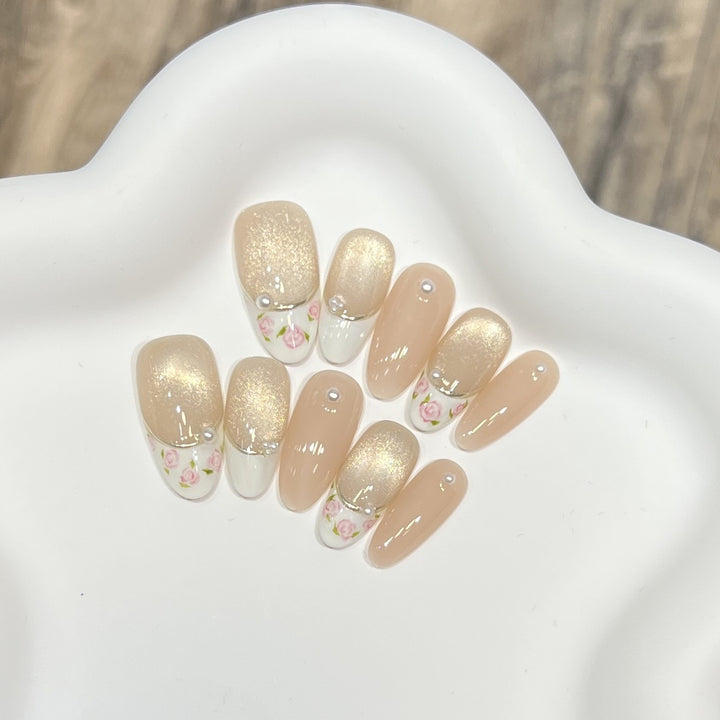 Glittery Floral Press-On Nail Set Stornfield