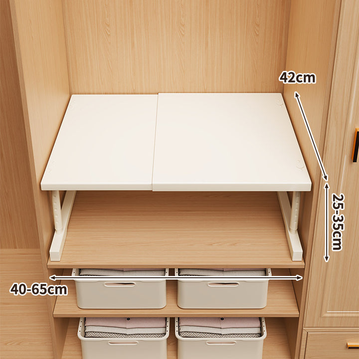 Adjustable Fold-Over Closet Shelf with Telescopic Support Brackets