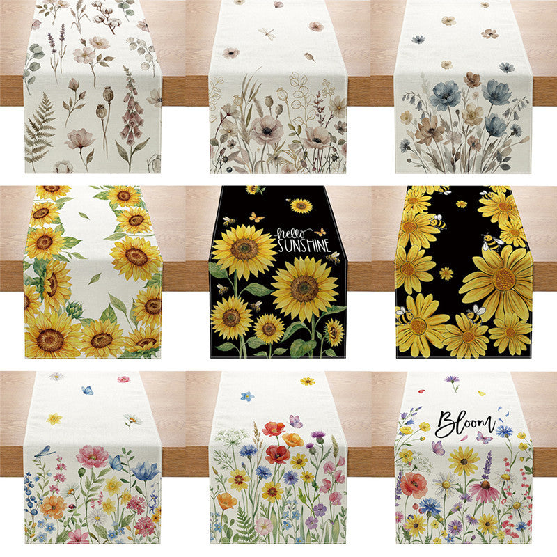 Watercolor Wildflower Cotton-Linen Table Runner with Meadow Botanical Print