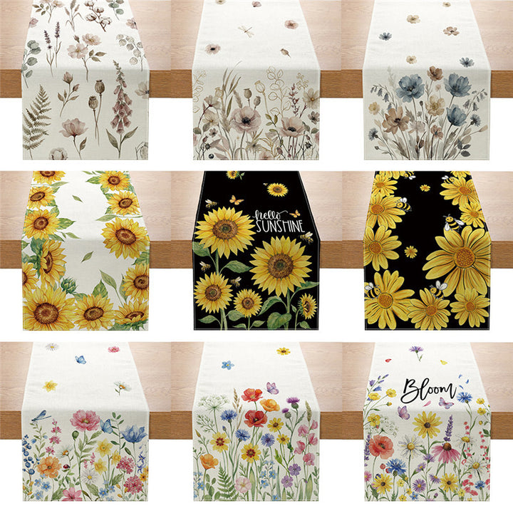 Watercolor Wildflower Cotton-Linen Table Runner with Meadow Botanical Print