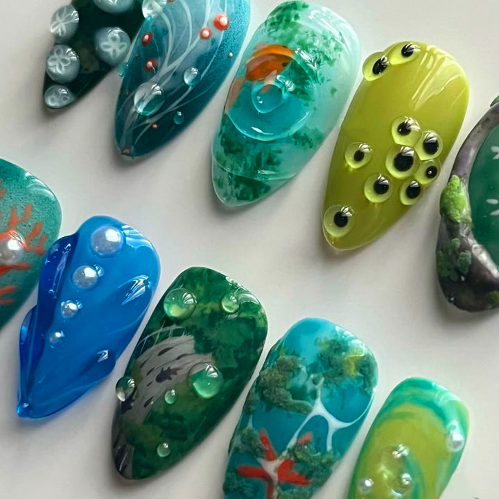 Artistic Ocean-Inspired Press-On Nails Stornfield