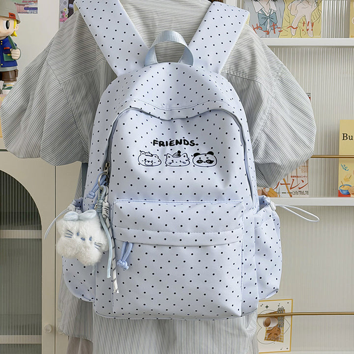 Playful Polka Dot Backpack with Cute Character Accents Stornfield