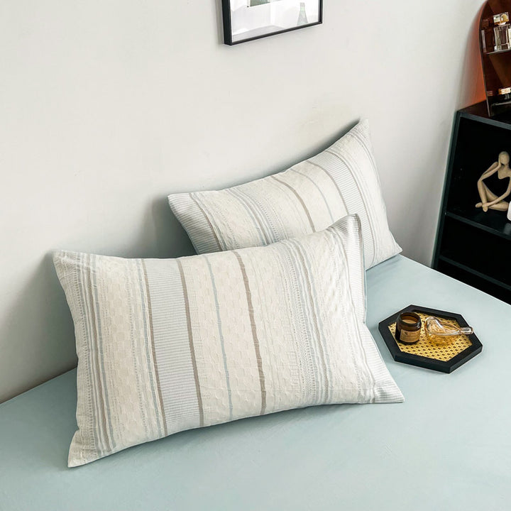 Breathable cotton muslin pillowcases with fine stripe texture