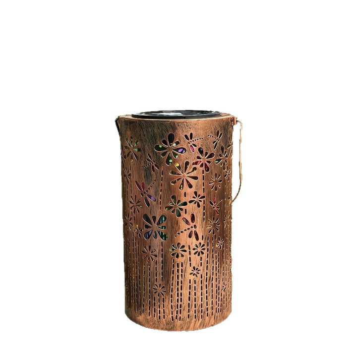 Solar Projection Lantern With Sunflower Floral Metal Cylinder And Hanging Handle Stornfield