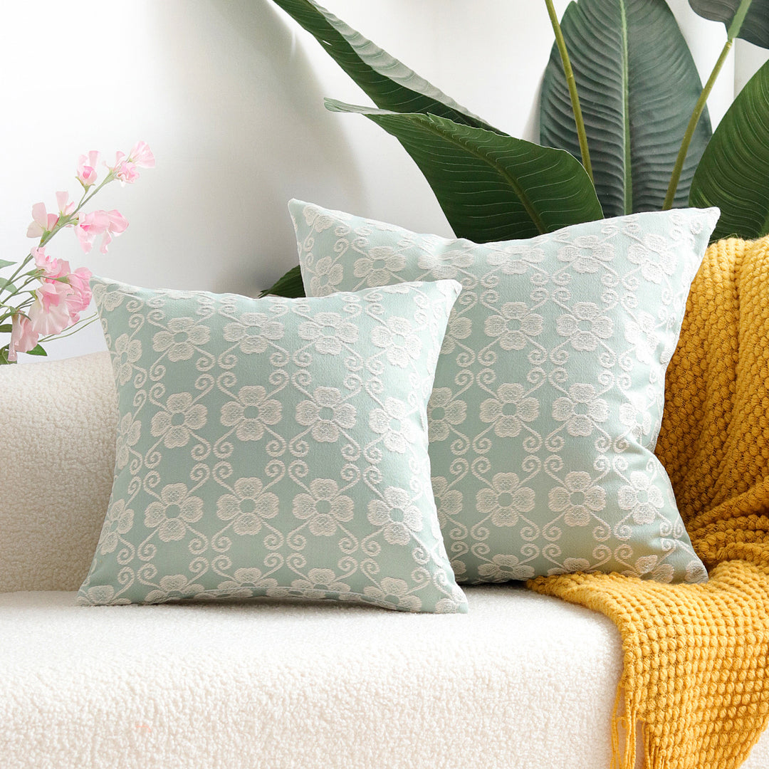 Square Embroidered Floral Jacquard Decorative Pillow Cover