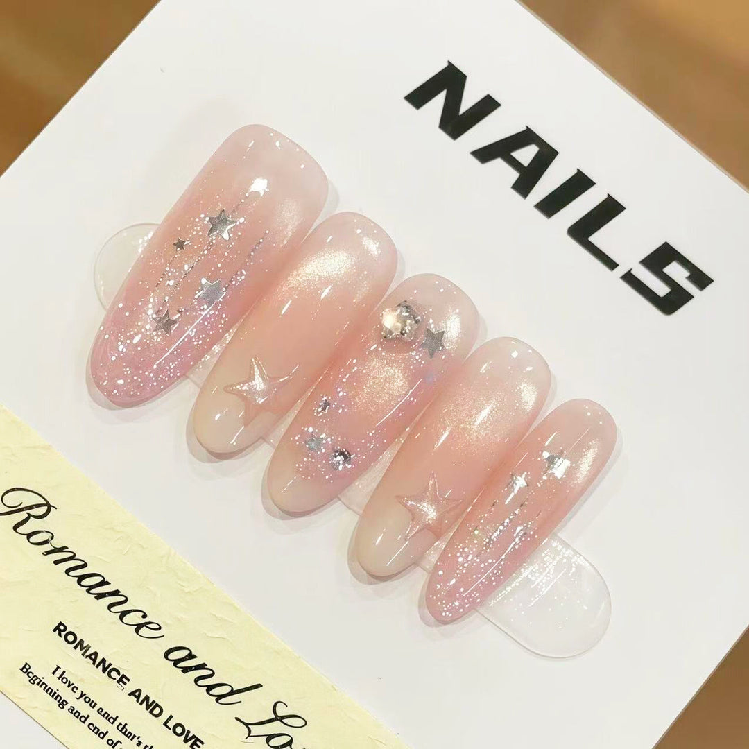 Premium Press-On Nail Art Set with Star Accents and Ombre Finish