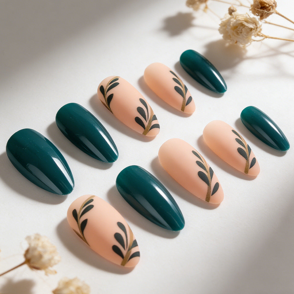 Artistic Press-On Nails with Leaf Design Stornfield