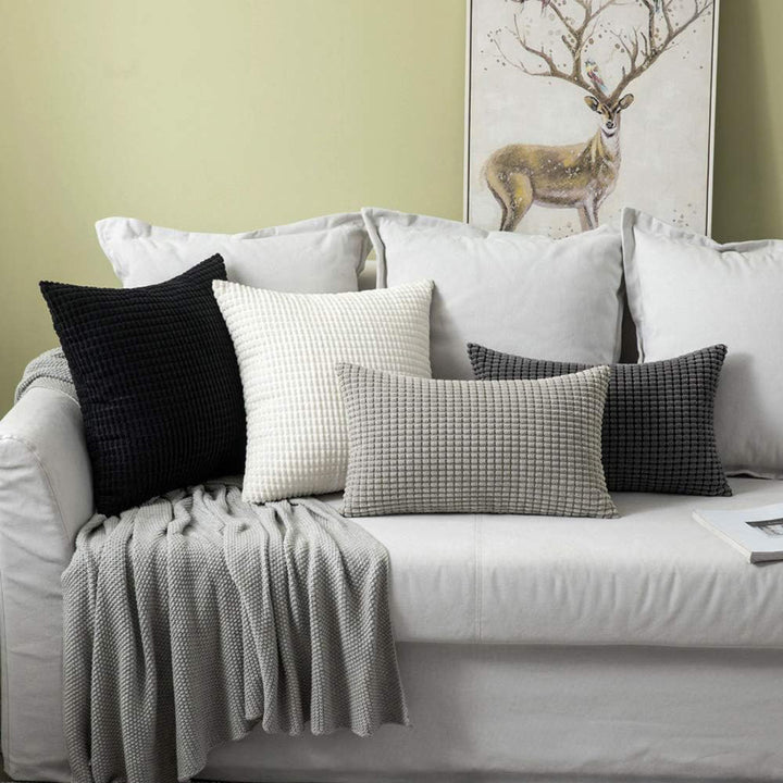 Textured Waffle-Weave Cotton Lumbar and Square Pillow Covers Set