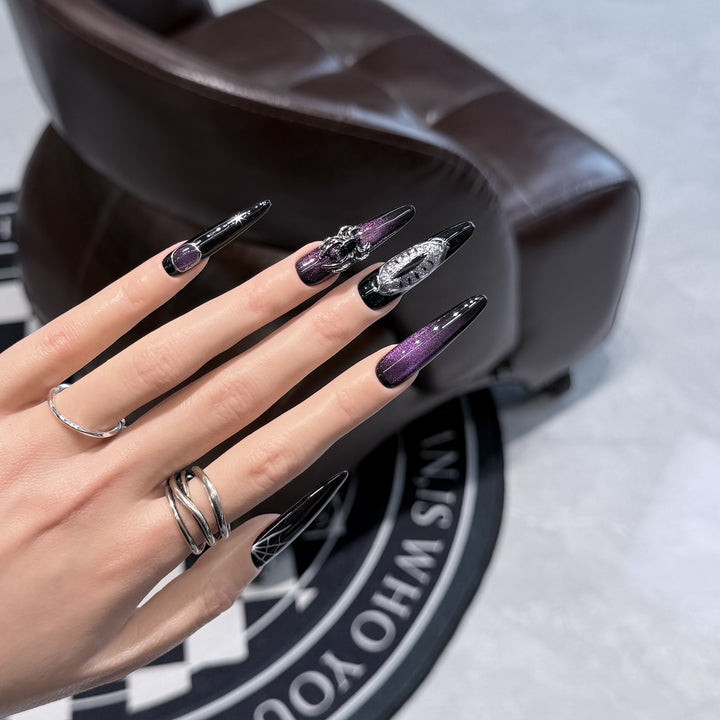Glamorous Stiletto Press-On Nail Art Set with Celestial Design Stornfield