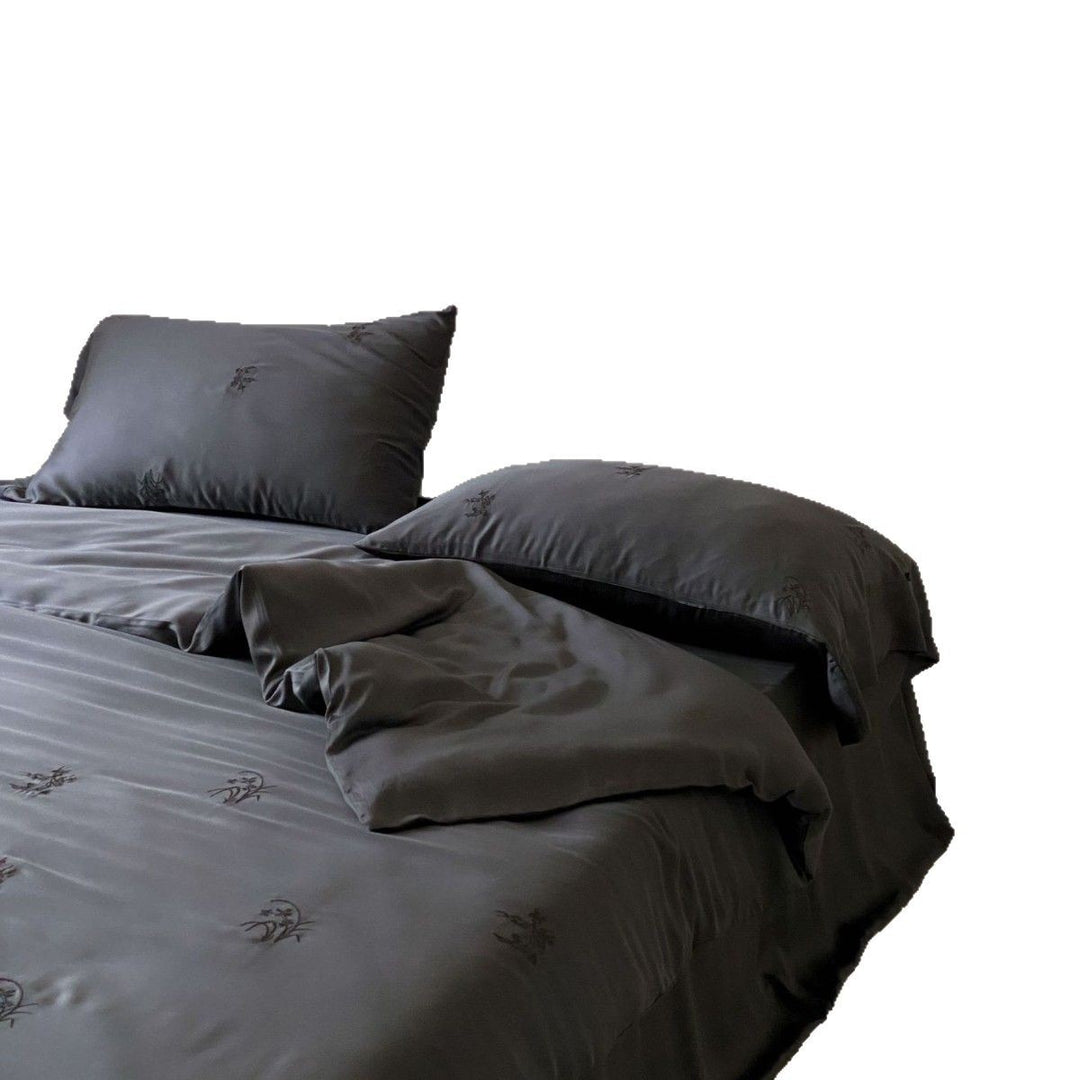 Silky Satin Luxury Bedding Set with Embroidered Duvet and Pillowcases