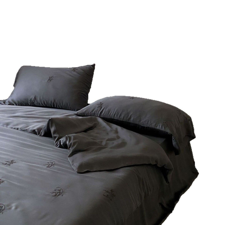 Silky Satin Luxury Bedding Set with Embroidered Duvet and Pillowcases