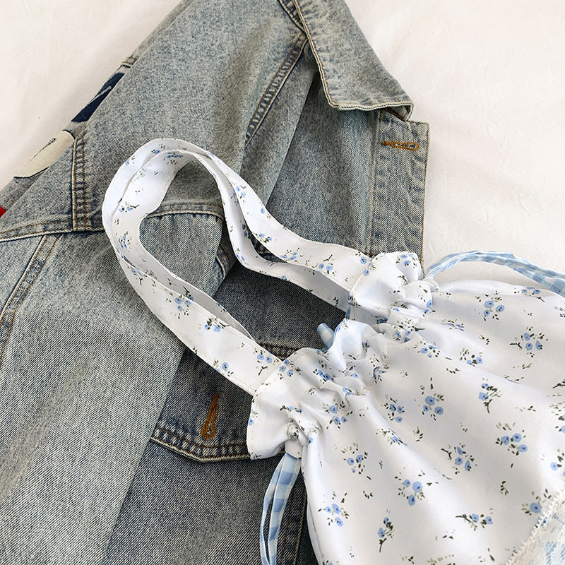 Floral-Embellished Drawstring Tote Bag