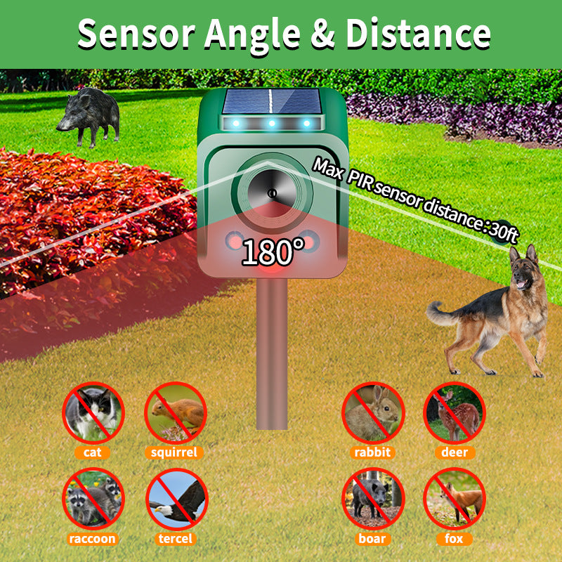 Solar-powered high-frequency animal repellent device Stornfield