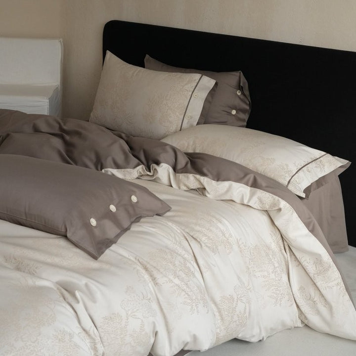 Luxury Cotton-Sateen Duvet Cover Set with Subtle Tonal Micro-Print & Hidden Closure