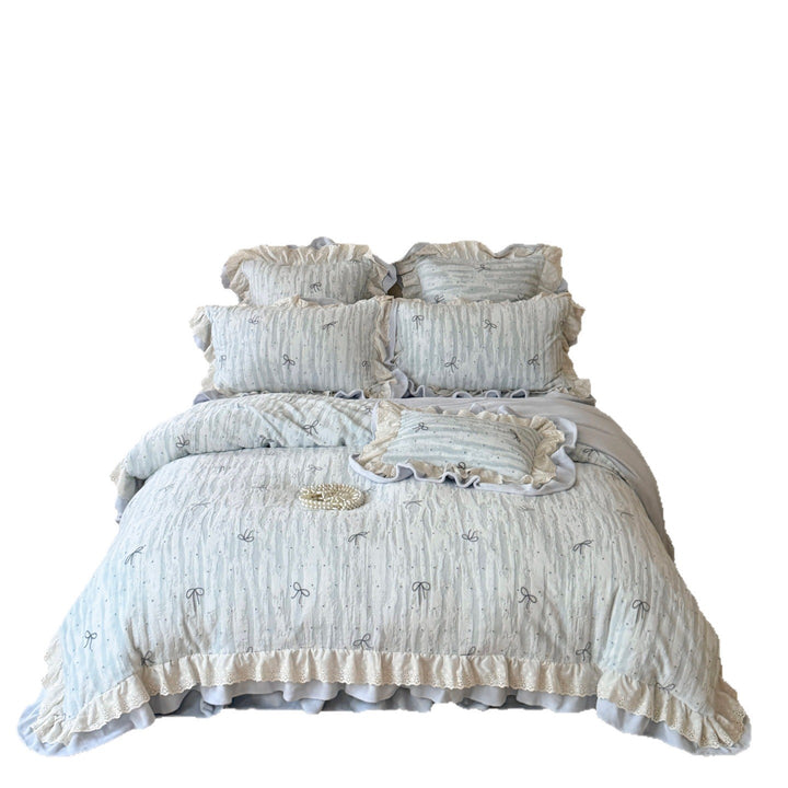 Ruffled Eyelet Lace Embroidered Cotton Duvet Cover Set