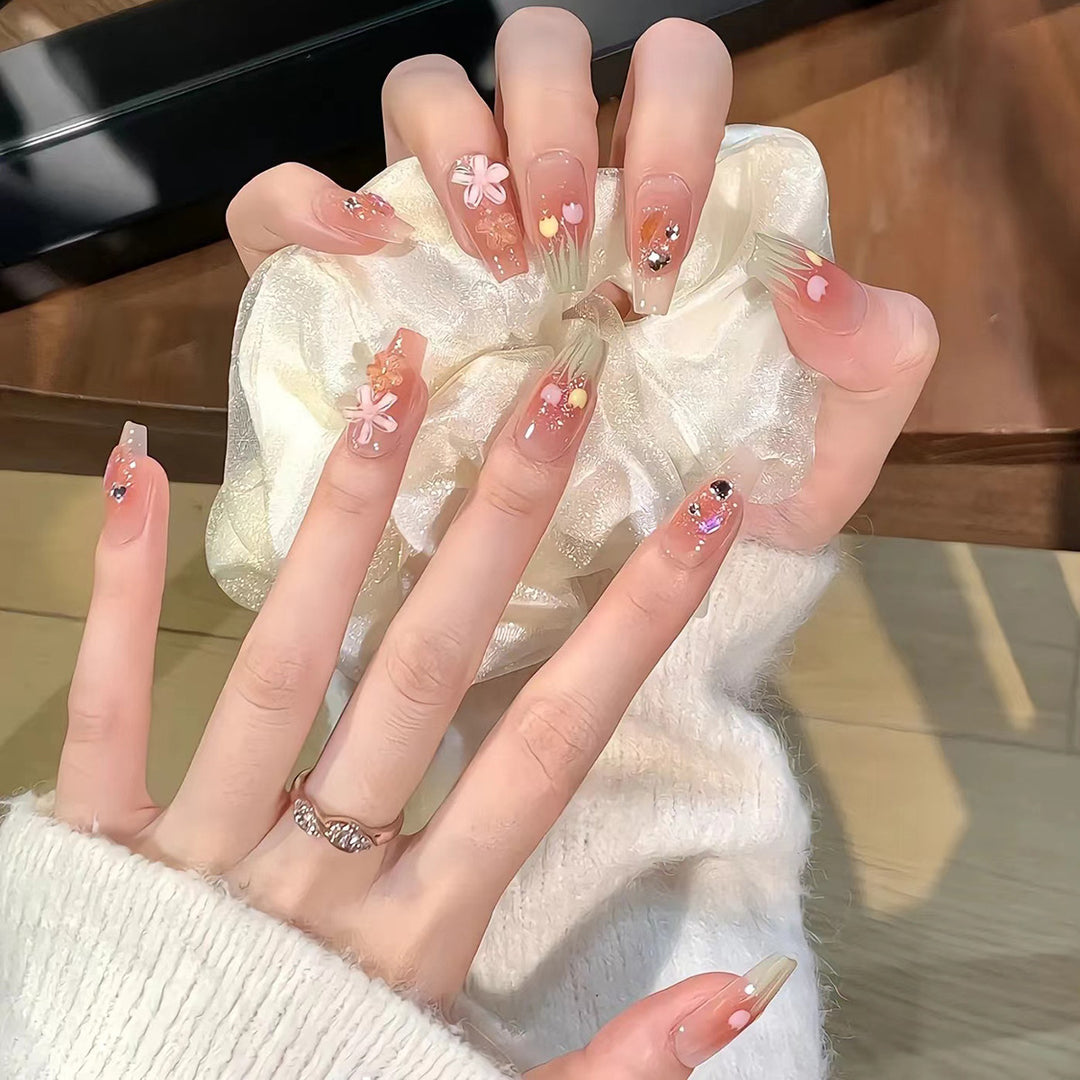 Artistic acrylic nails with floral design Stornfield