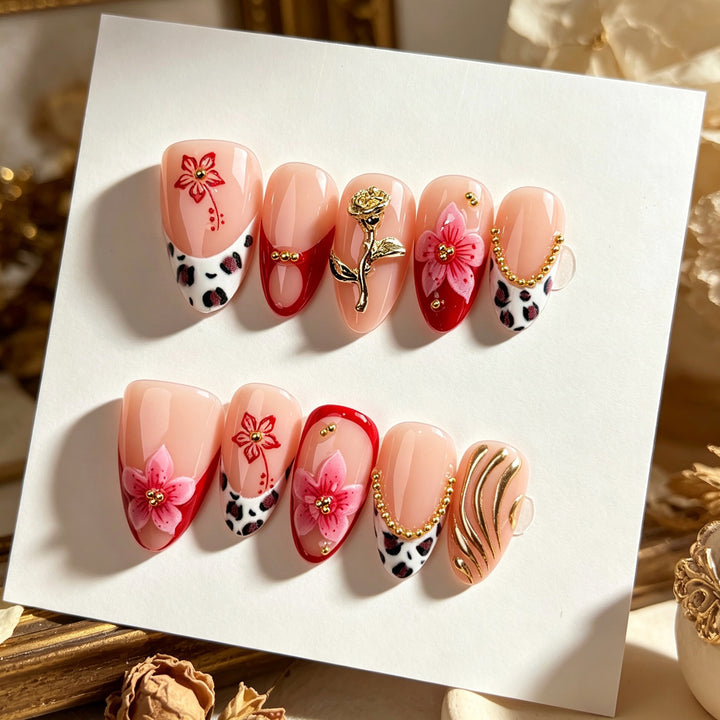 Elegant Floral Press-On Nail Art Set