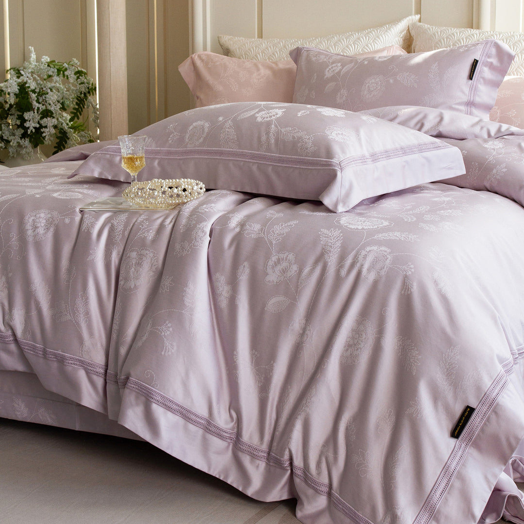 Luxury Textured-Border Egyptian Cotton Duvet Cover Set with Decorative Shams