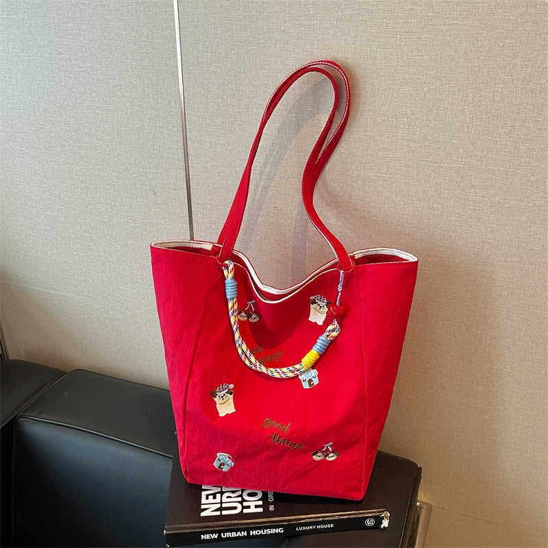 Embroidered Canvas Shopping Tote