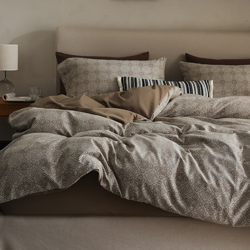 Reversible Geo-Pattern Cotton-Linen Duvet Cover Set with Hidden Closure and Pillow Shams