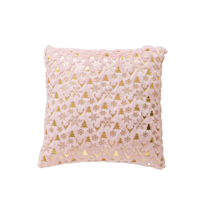 Decorative Plush Velvet Holiday Throw Pillow Cover with Gold Foil Motif