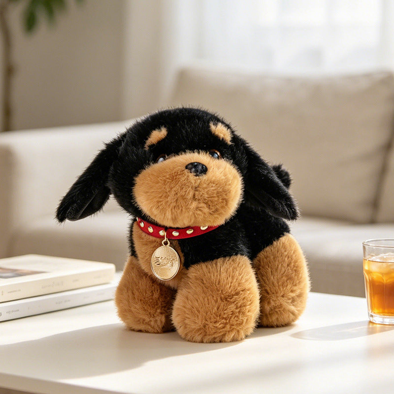 Plush Rottweiler-Style Collectible Puppy with Studded Collar and Gold Medallion Stornfield