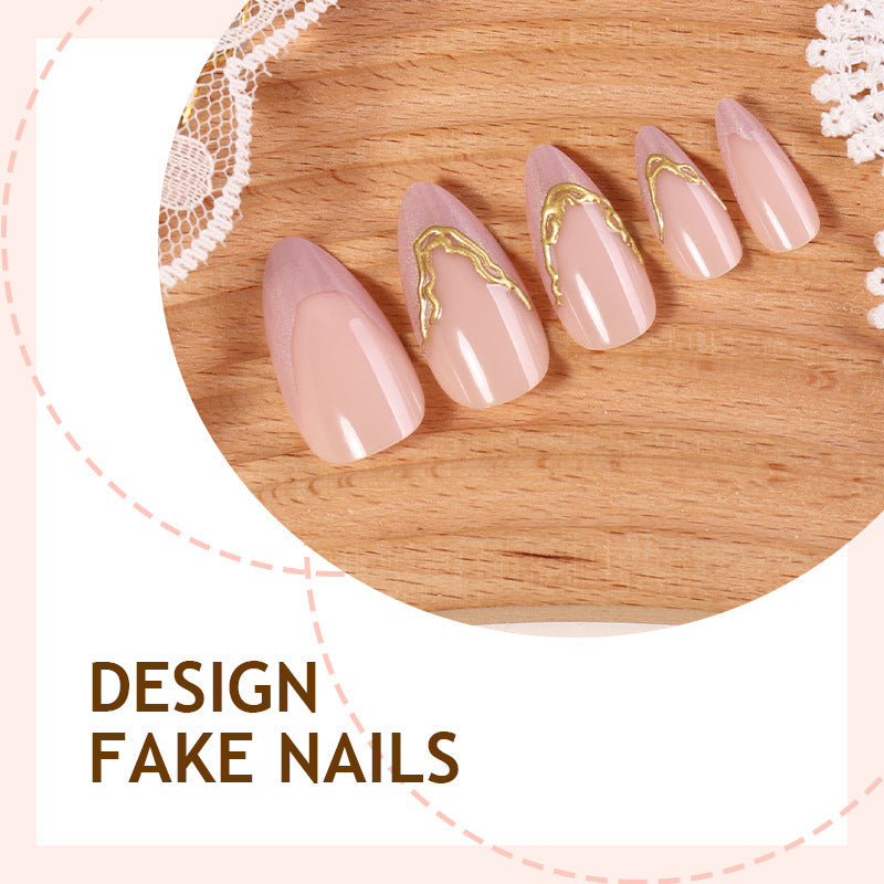 Artificial nail set with elegant gold accent and flower-shaped design Stornfield